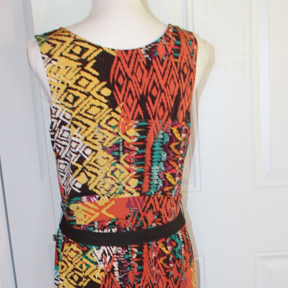 Robbi Bee Maxi Dress, Pull On Colorful Art Deco Knit Dress Size L - Picture 6 of 9